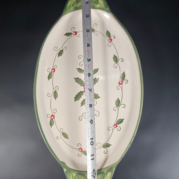 Temp-Tations Holiday Christmas Cardinal Holly Berries Oval Serving Tray/Platter - Picture 8 of 9